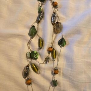 Green and Silver Glass Beaded Necklace
